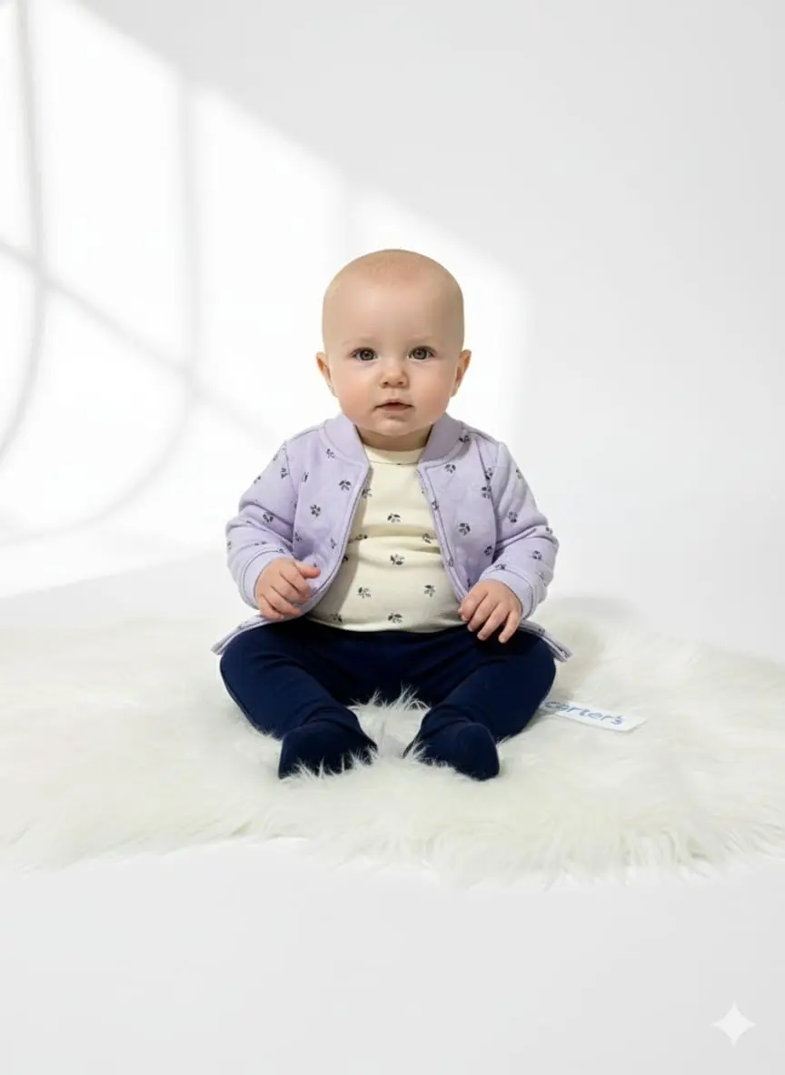 Sueter morado, body, licra azul · talla 0 Meses
