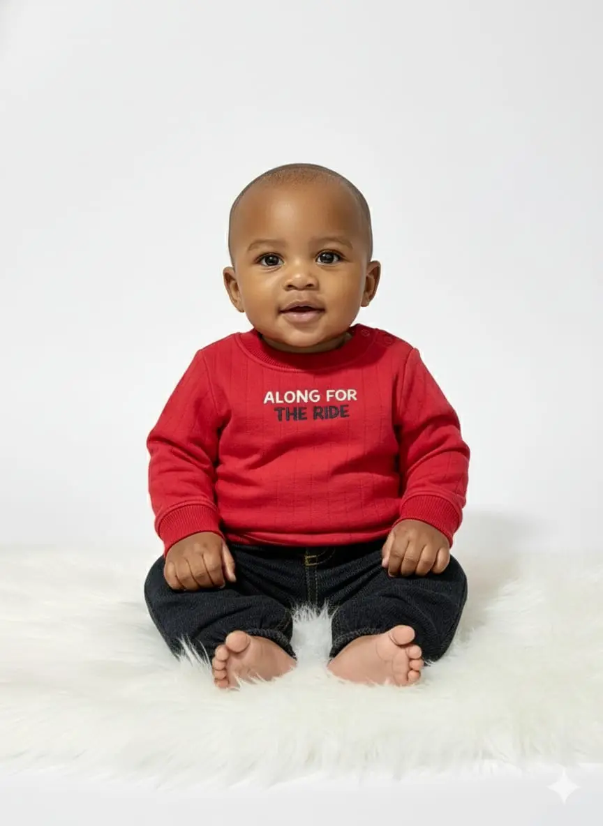 Sudadero rojo con body de motonetas, y pantalon tipo lona · talla 0 Meses